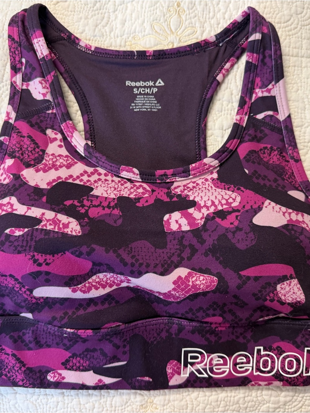 Reebok Pink and Purple Snakeprint Camo Racerback Sports Bra